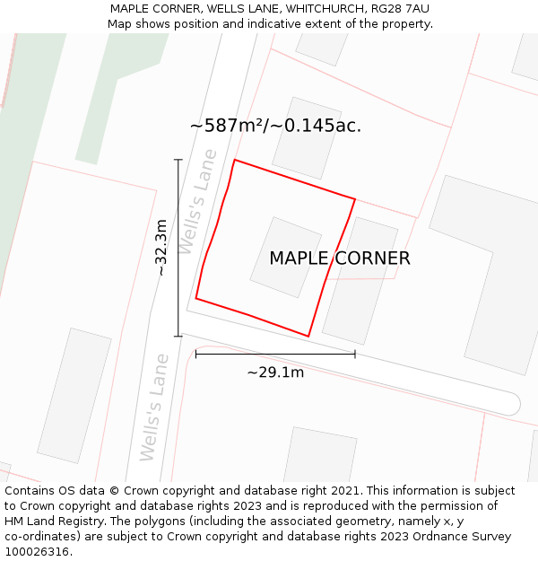 MAPLE CORNER, WELLS LANE, WHITCHURCH, RG28 7AU: Plot and title map