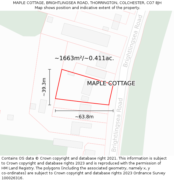 MAPLE COTTAGE, BRIGHTLINGSEA ROAD, THORRINGTON, COLCHESTER, CO7 8JH: Plot and title map