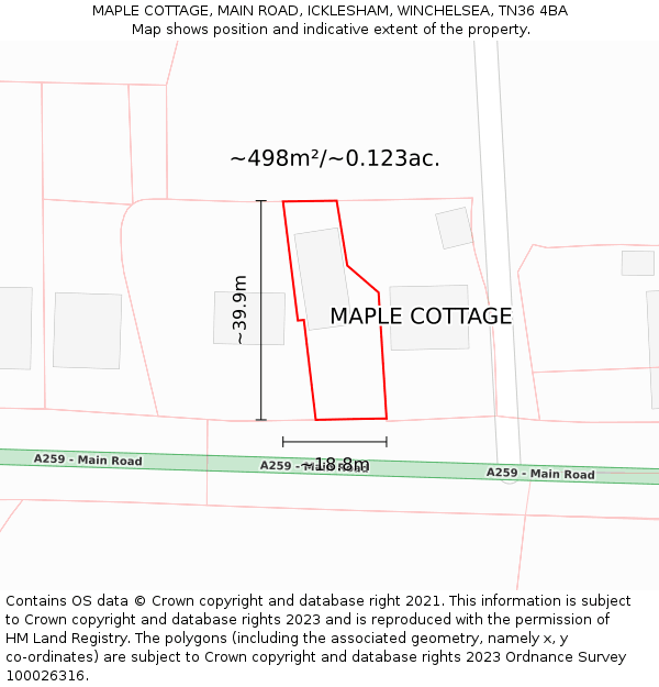 MAPLE COTTAGE, MAIN ROAD, ICKLESHAM, WINCHELSEA, TN36 4BA: Plot and title map