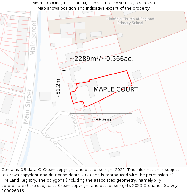 MAPLE COURT, THE GREEN, CLANFIELD, BAMPTON, OX18 2SR: Plot and title map