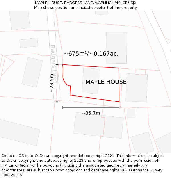 MAPLE HOUSE, BADGERS LANE, WARLINGHAM, CR6 9JX: Plot and title map