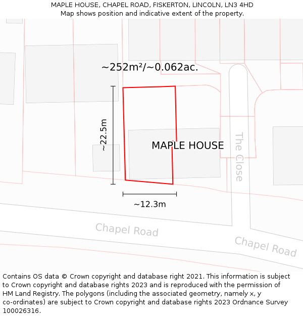 MAPLE HOUSE, CHAPEL ROAD, FISKERTON, LINCOLN, LN3 4HD: Plot and title map