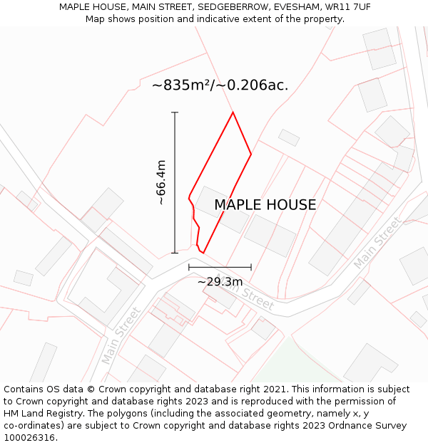 MAPLE HOUSE, MAIN STREET, SEDGEBERROW, EVESHAM, WR11 7UF: Plot and title map