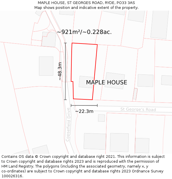 MAPLE HOUSE, ST GEORGES ROAD, RYDE, PO33 3AS: Plot and title map