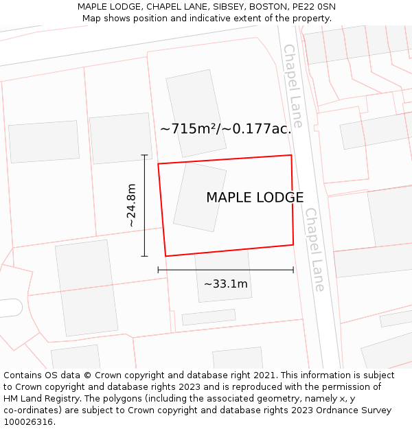 MAPLE LODGE, CHAPEL LANE, SIBSEY, BOSTON, PE22 0SN: Plot and title map