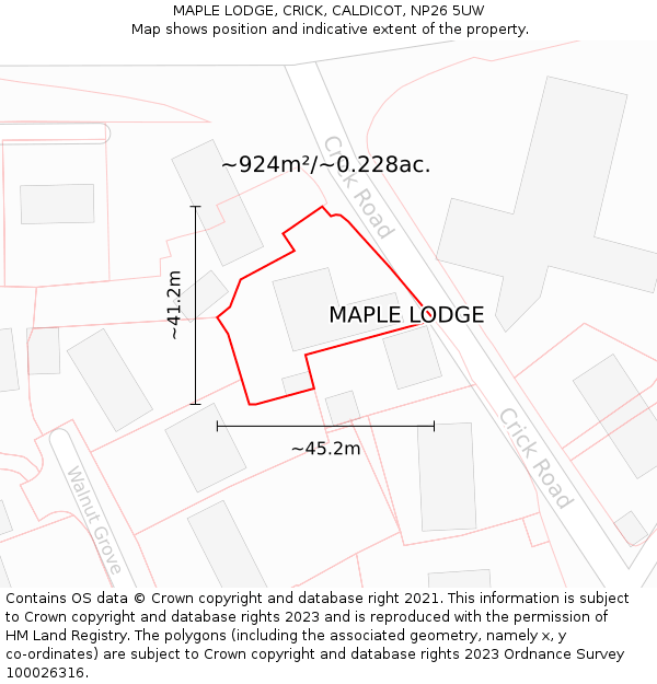 MAPLE LODGE, CRICK, CALDICOT, NP26 5UW: Plot and title map