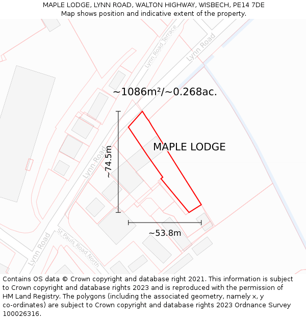 MAPLE LODGE, LYNN ROAD, WALTON HIGHWAY, WISBECH, PE14 7DE: Plot and title map