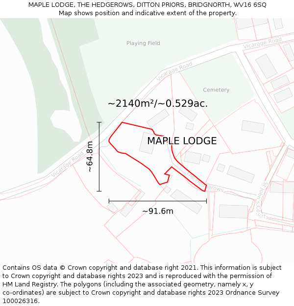 MAPLE LODGE, THE HEDGEROWS, DITTON PRIORS, BRIDGNORTH, WV16 6SQ: Plot and title map