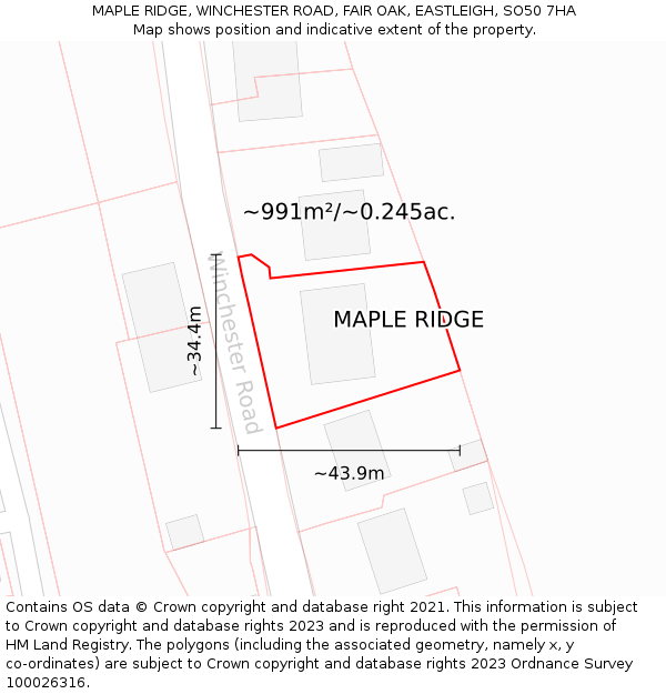 MAPLE RIDGE, WINCHESTER ROAD, FAIR OAK, EASTLEIGH, SO50 7HA: Plot and title map