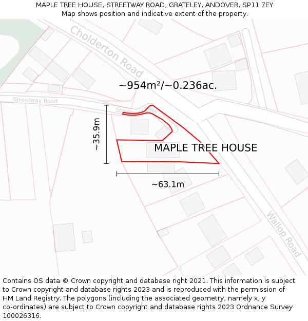 MAPLE TREE HOUSE, STREETWAY ROAD, GRATELEY, ANDOVER, SP11 7EY: Plot and title map