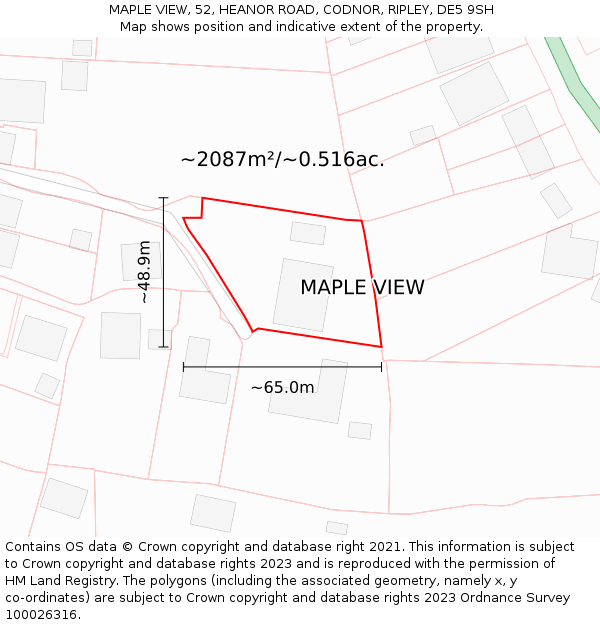 MAPLE VIEW, 52, HEANOR ROAD, CODNOR, RIPLEY, DE5 9SH: Plot and title map