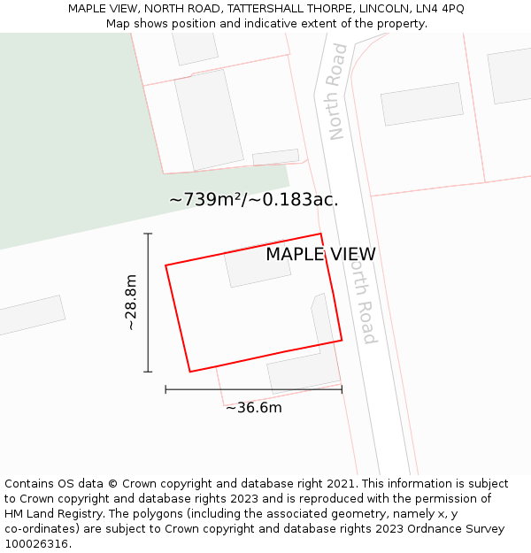 MAPLE VIEW, NORTH ROAD, TATTERSHALL THORPE, LINCOLN, LN4 4PQ: Plot and title map