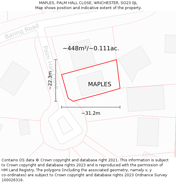 MAPLES, PALM HALL CLOSE, WINCHESTER, SO23 0JL: Plot and title map