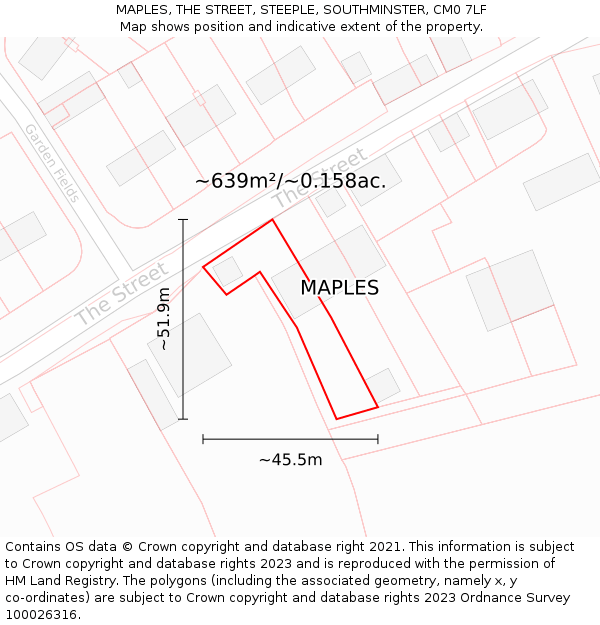 MAPLES, THE STREET, STEEPLE, SOUTHMINSTER, CM0 7LF: Plot and title map