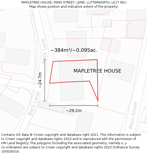 MAPLETREE HOUSE, MAIN STREET, LEIRE, LUTTERWORTH, LE17 5EU: Plot and title map