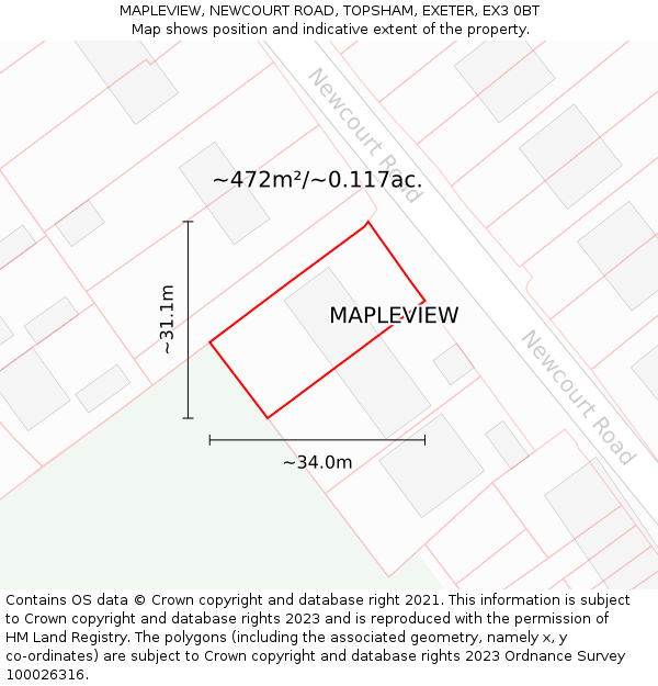 MAPLEVIEW, NEWCOURT ROAD, TOPSHAM, EXETER, EX3 0BT: Plot and title map