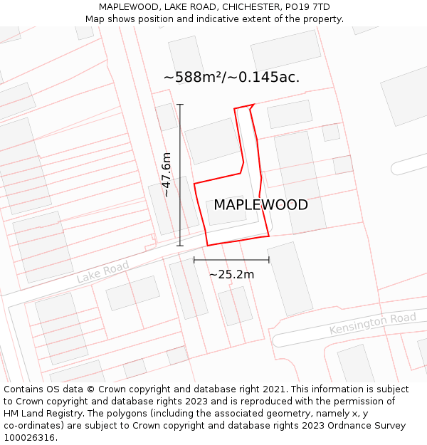 MAPLEWOOD, LAKE ROAD, CHICHESTER, PO19 7TD: Plot and title map