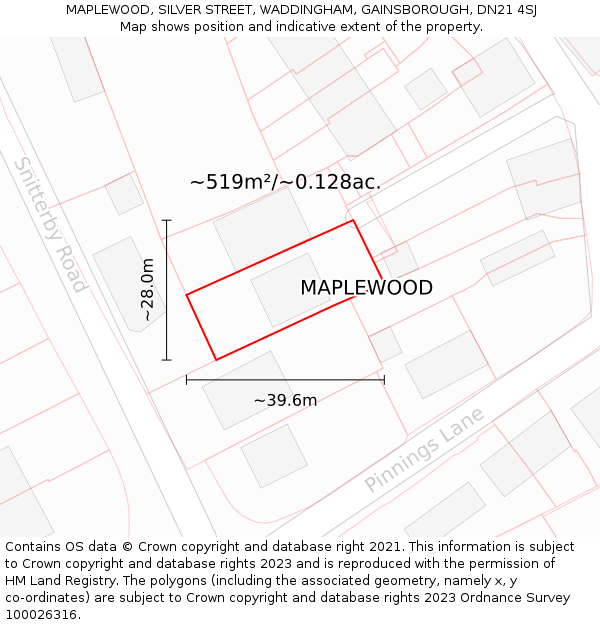 MAPLEWOOD, SILVER STREET, WADDINGHAM, GAINSBOROUGH, DN21 4SJ: Plot and title map