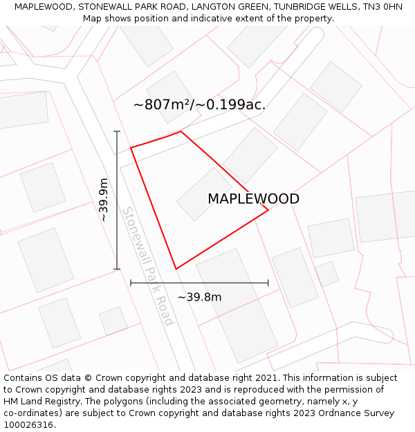 MAPLEWOOD, STONEWALL PARK ROAD, LANGTON GREEN, TUNBRIDGE WELLS, TN3 0HN: Plot and title map