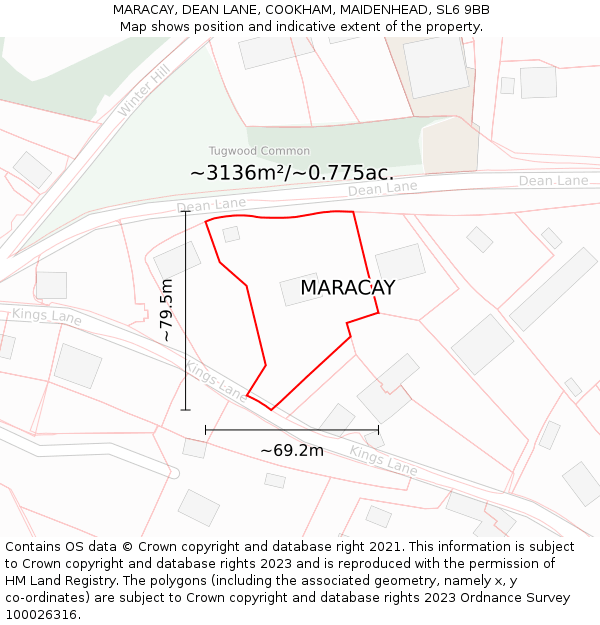 MARACAY, DEAN LANE, COOKHAM, MAIDENHEAD, SL6 9BB: Plot and title map