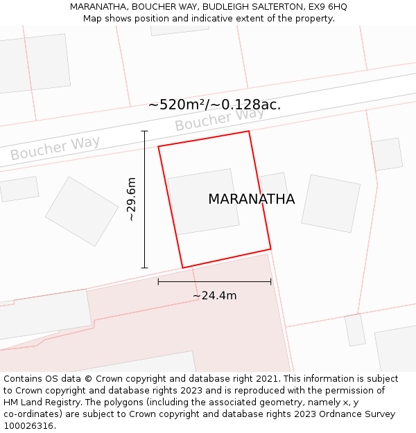 MARANATHA, BOUCHER WAY, BUDLEIGH SALTERTON, EX9 6HQ: Plot and title map