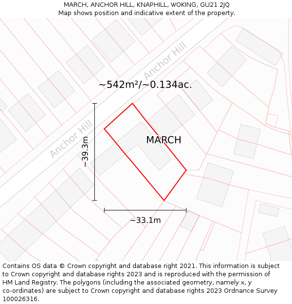 MARCH, ANCHOR HILL, KNAPHILL, WOKING, GU21 2JQ: Plot and title map