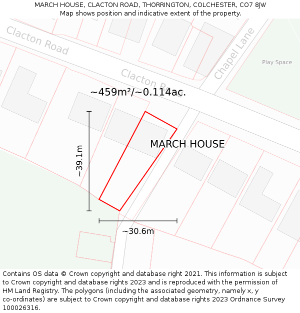 MARCH HOUSE, CLACTON ROAD, THORRINGTON, COLCHESTER, CO7 8JW: Plot and title map