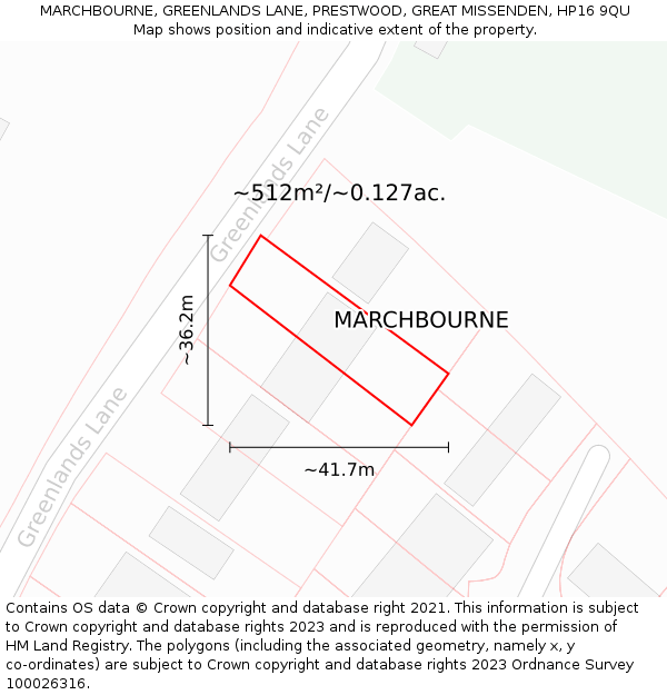 MARCHBOURNE, GREENLANDS LANE, PRESTWOOD, GREAT MISSENDEN, HP16 9QU: Plot and title map