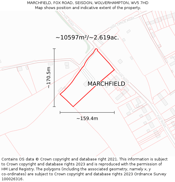 MARCHFIELD, FOX ROAD, SEISDON, WOLVERHAMPTON, WV5 7HD: Plot and title map