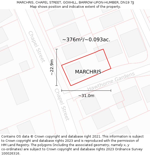 MARCHRIS, CHAPEL STREET, GOXHILL, BARROW-UPON-HUMBER, DN19 7JJ: Plot and title map