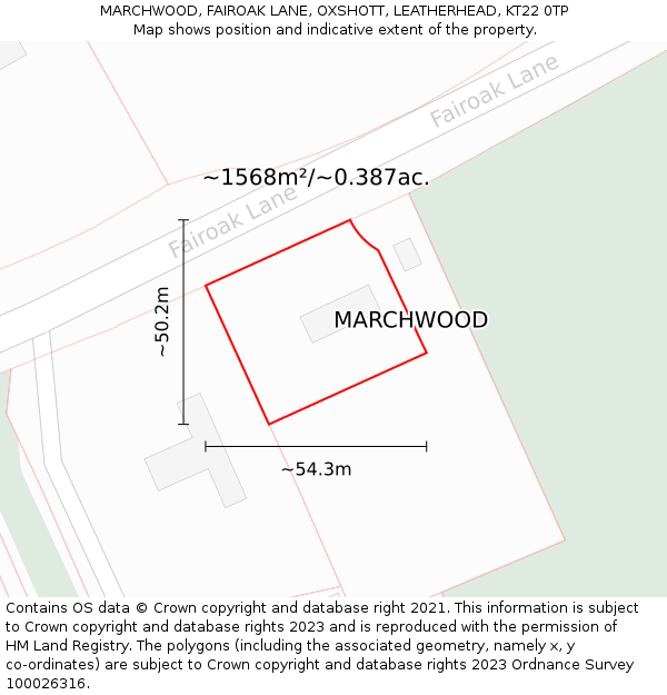 MARCHWOOD, FAIROAK LANE, OXSHOTT, LEATHERHEAD, KT22 0TP: Plot and title map