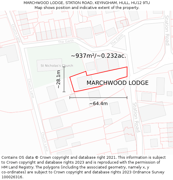 MARCHWOOD LODGE, STATION ROAD, KEYINGHAM, HULL, HU12 9TU: Plot and title map