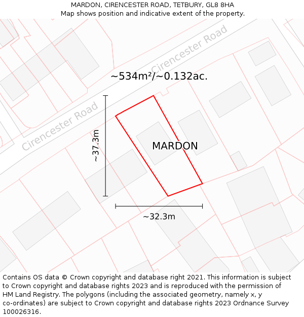 MARDON, CIRENCESTER ROAD, TETBURY, GL8 8HA: Plot and title map