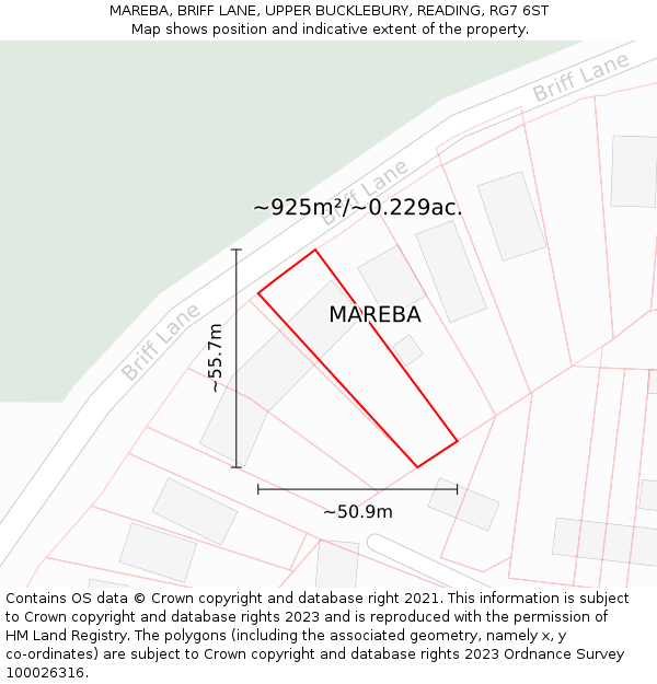 MAREBA, BRIFF LANE, UPPER BUCKLEBURY, READING, RG7 6ST: Plot and title map