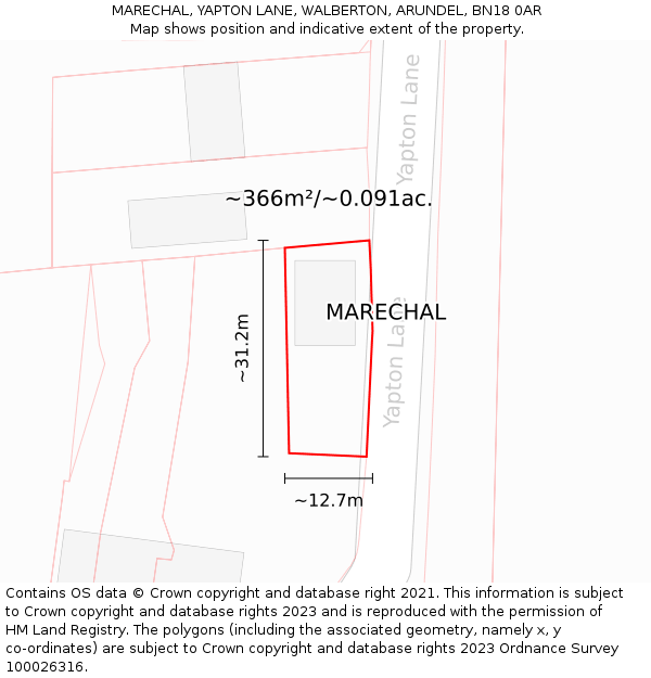 MARECHAL, YAPTON LANE, WALBERTON, ARUNDEL, BN18 0AR: Plot and title map