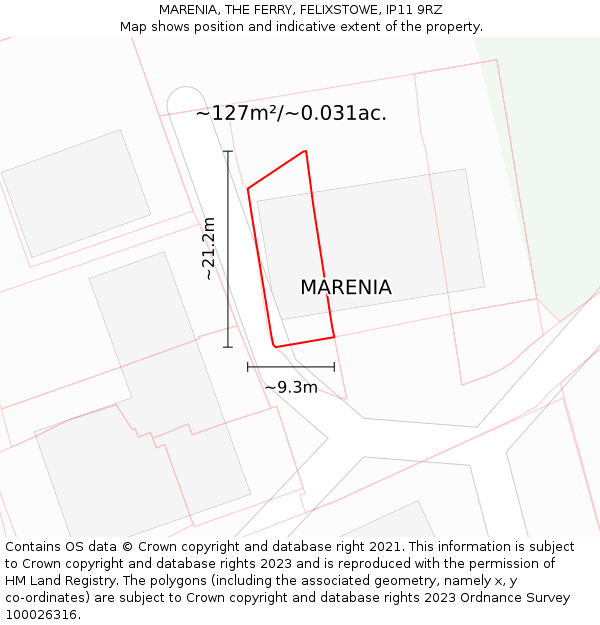 MARENIA, THE FERRY, FELIXSTOWE, IP11 9RZ: Plot and title map