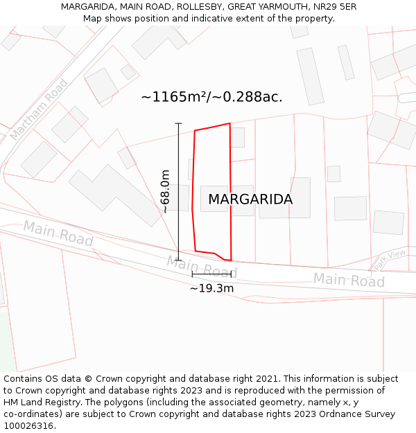 MARGARIDA, MAIN ROAD, ROLLESBY, GREAT YARMOUTH, NR29 5ER: Plot and title map