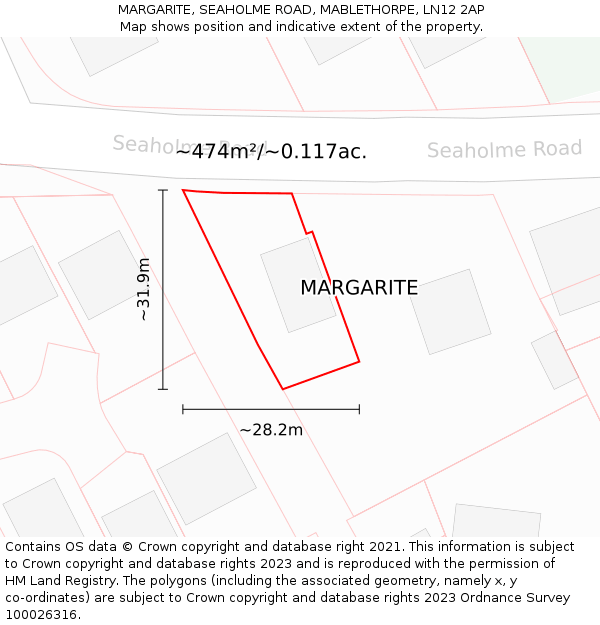 MARGARITE, SEAHOLME ROAD, MABLETHORPE, LN12 2AP: Plot and title map