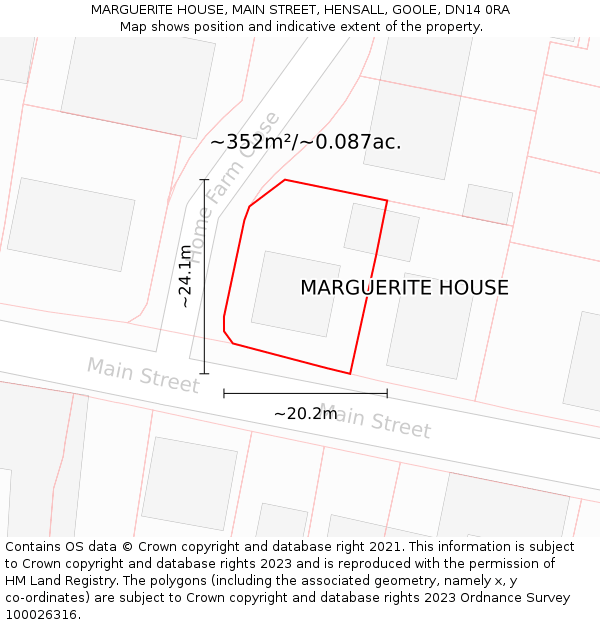 MARGUERITE HOUSE, MAIN STREET, HENSALL, GOOLE, DN14 0RA: Plot and title map