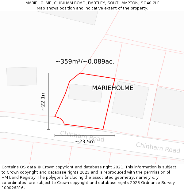 MARIEHOLME, CHINHAM ROAD, BARTLEY, SOUTHAMPTON, SO40 2LF: Plot and title map