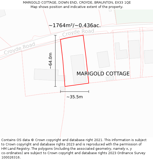 MARIGOLD COTTAGE, DOWN END, CROYDE, BRAUNTON, EX33 1QE: Plot and title map