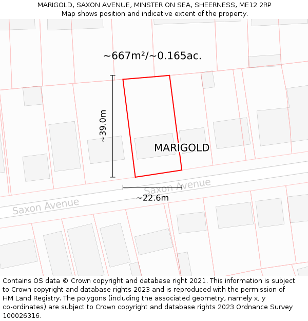 MARIGOLD, SAXON AVENUE, MINSTER ON SEA, SHEERNESS, ME12 2RP: Plot and title map