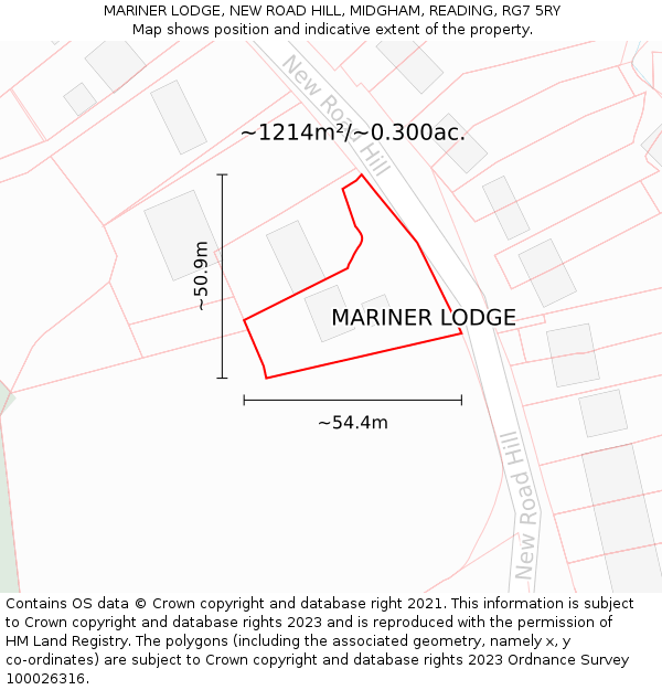 MARINER LODGE, NEW ROAD HILL, MIDGHAM, READING, RG7 5RY: Plot and title map