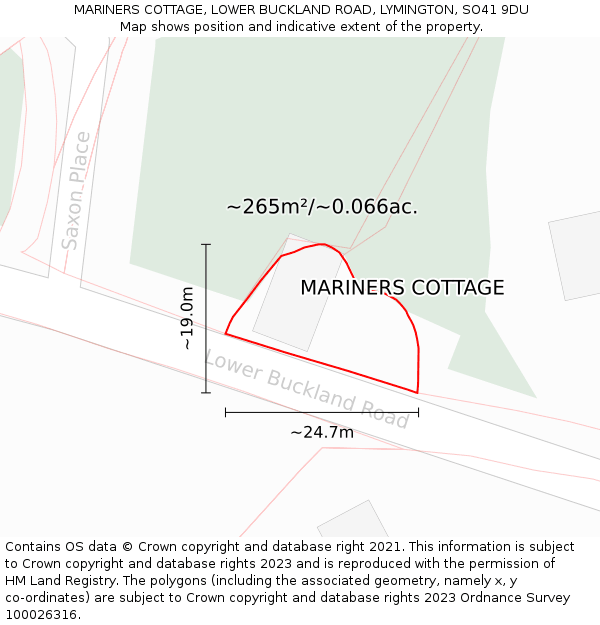 MARINERS COTTAGE, LOWER BUCKLAND ROAD, LYMINGTON, SO41 9DU: Plot and title map