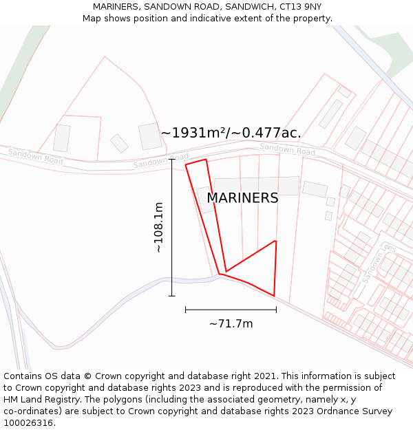 MARINERS, SANDOWN ROAD, SANDWICH, CT13 9NY: Plot and title map