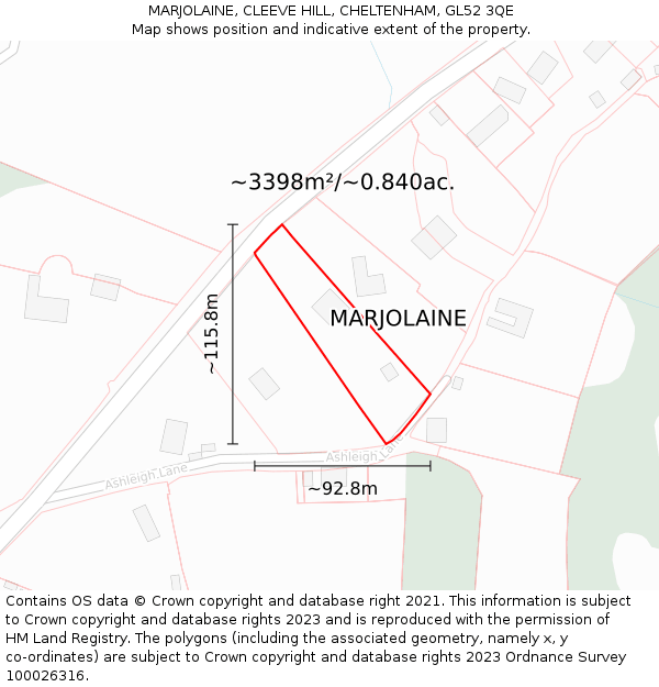 MARJOLAINE, CLEEVE HILL, CHELTENHAM, GL52 3QE: Plot and title map