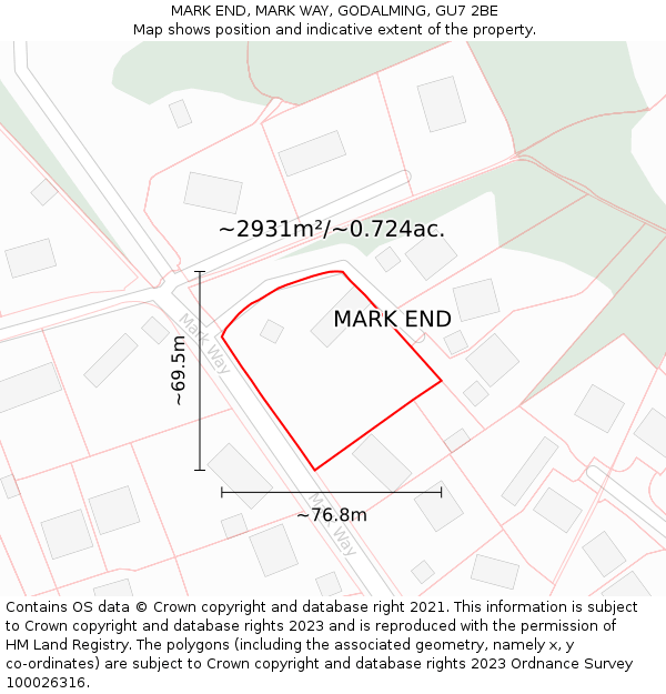 MARK END, MARK WAY, GODALMING, GU7 2BE: Plot and title map