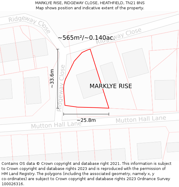 MARKLYE RISE, RIDGEWAY CLOSE, HEATHFIELD, TN21 8NS: Plot and title map