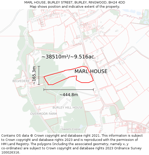 MARL HOUSE, BURLEY STREET, BURLEY, RINGWOOD, BH24 4DD: Plot and title map
