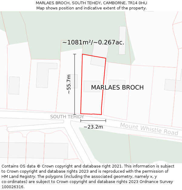 MARLAES BROCH, SOUTH TEHIDY, CAMBORNE, TR14 0HU: Plot and title map